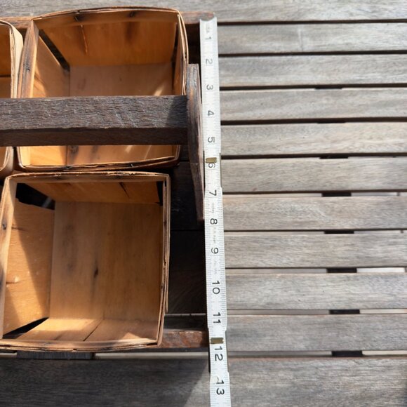 Vintage Handmade Rustic Wooden Berry 4 Basket Carrier Farmhouse Decor - Picture 4 of 16